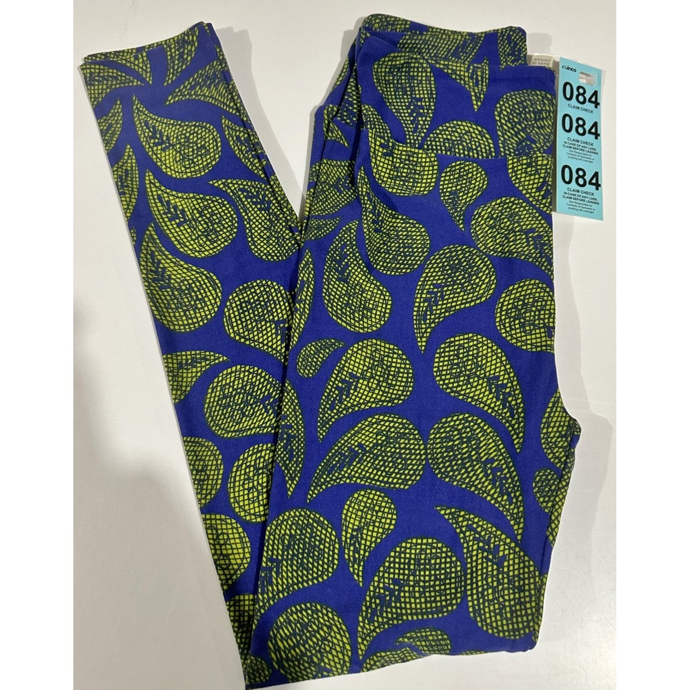 LuLaRoe Leggings‎ One Size OS Blue Lime Green Paisley Print Soft Yoga Pants